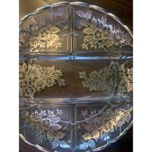 Silver city 1940s divided candy relish dish with silver Overlay spring pattern